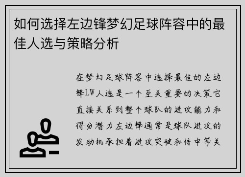 如何选择左边锋梦幻足球阵容中的最佳人选与策略分析