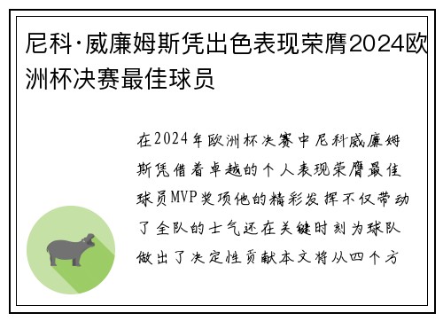 尼科·威廉姆斯凭出色表现荣膺2024欧洲杯决赛最佳球员 尼科·威廉姆斯凭出色表现荣膺2024欧洲杯决赛最佳球员